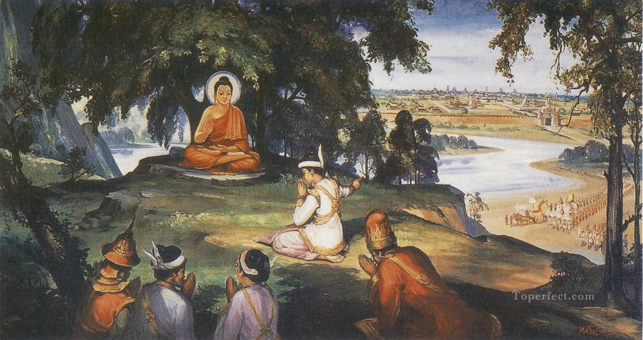 king bimbisara offering his kingdom to the buddha Buddhism Oil Paintings